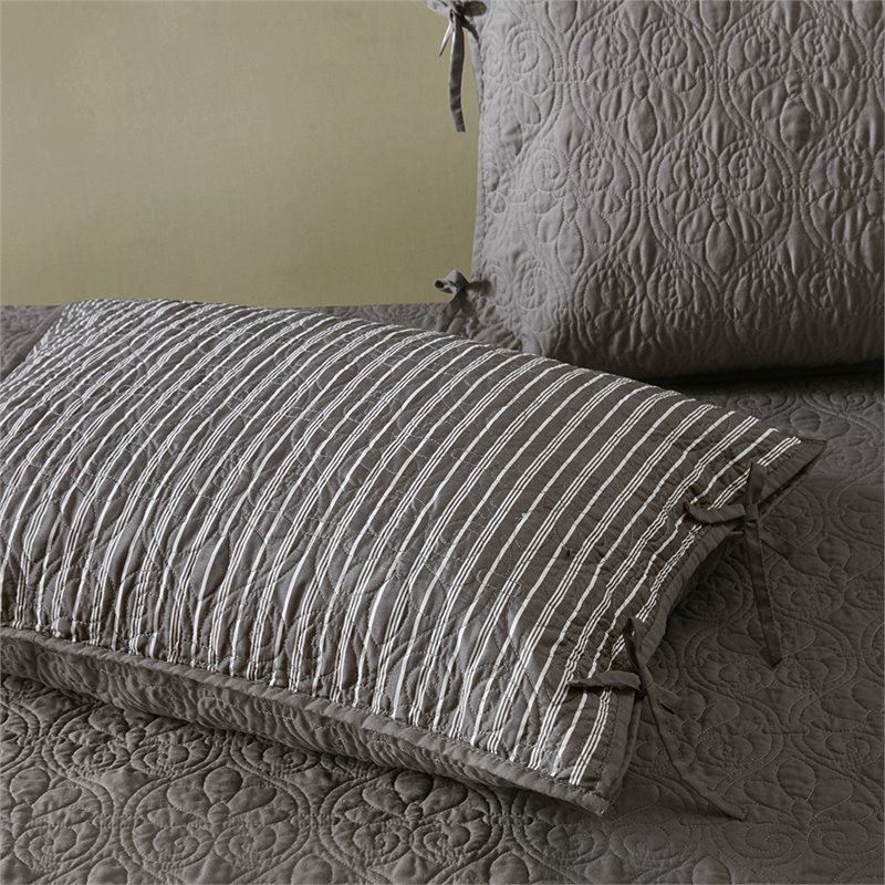 Pemberly Row Polyester Solid Brushed Reversible Daybed Cover Set in Gray