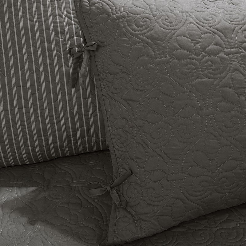 Pemberly Row Polyester Solid Brushed Reversible Daybed Cover Set in Gray
