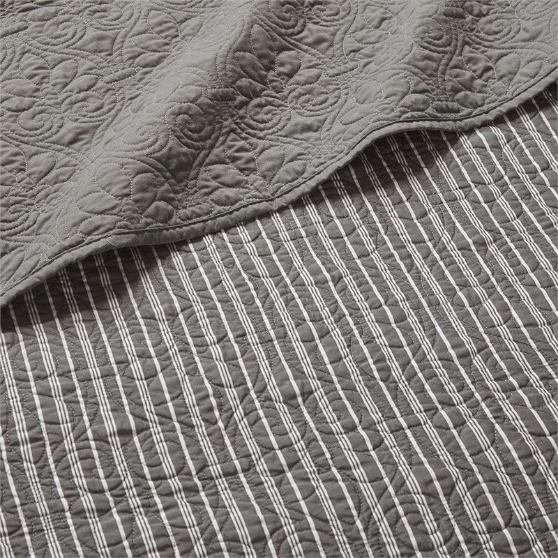 Pemberly Row Polyester Solid Brushed Reversible Daybed Cover Set in Gray