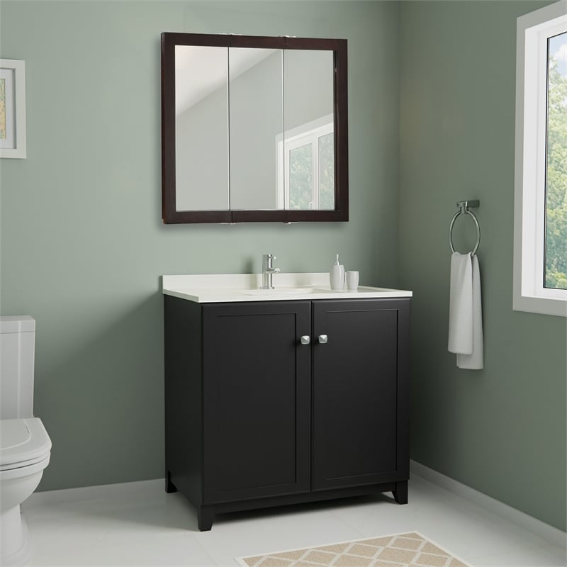 Pemberly Row 30-Inch Assembled Bathroom Medicine Wood Cabinet in Espresso