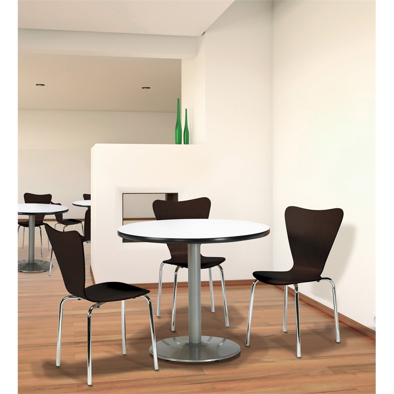 Pemberly Row Crisp Linen 36im Breakroom Table with Round Silver Base