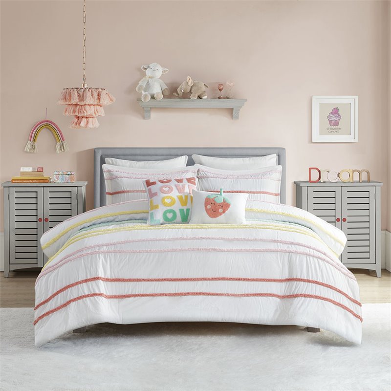 Pemberly Row Cotton Printed Reversible Twin Duvet Cover Set in Pink