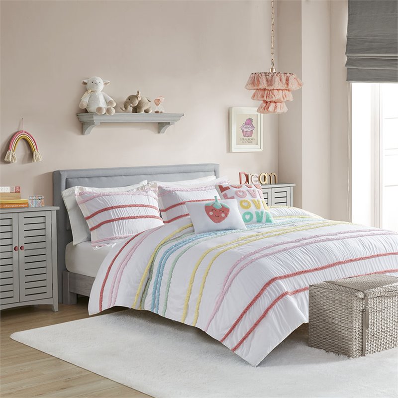Pemberly Row Cotton Printed Reversible Twin Duvet Cover Set in Pink