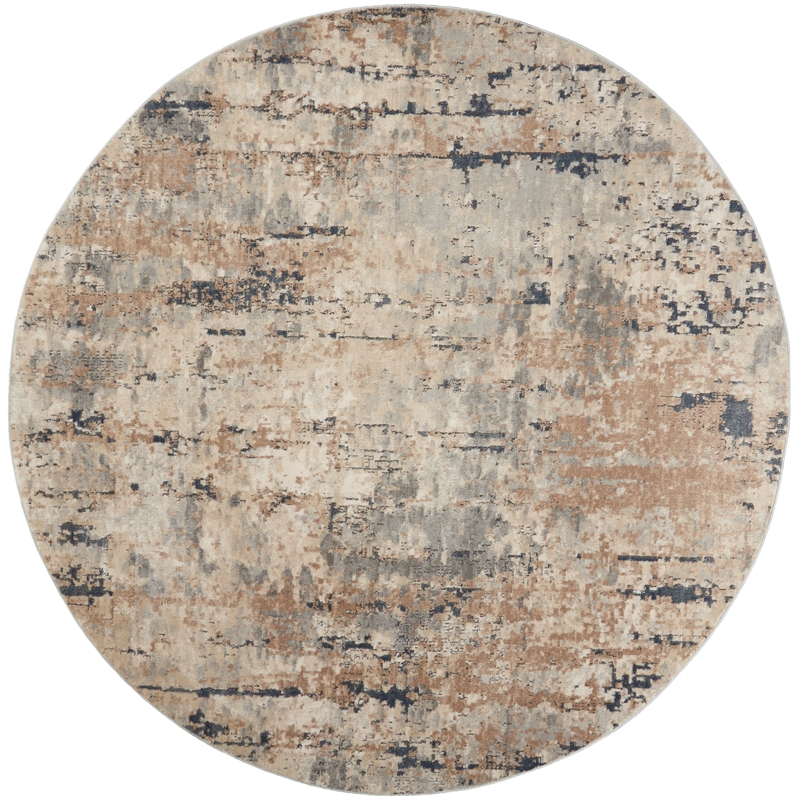 Pemberly Row 8' x Round Beige Gray Fabric Modern Area Rug (8' Round)