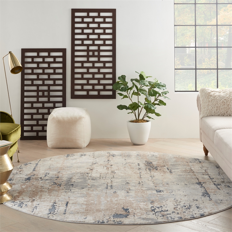 Pemberly Row 8' x Round Beige Gray Fabric Modern Area Rug (8' Round)