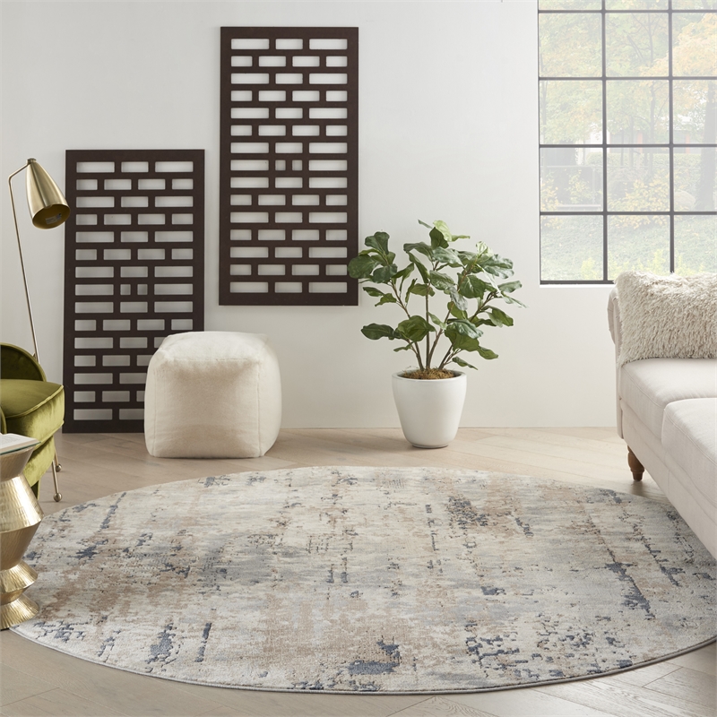 Pemberly Row 8' x Round Beige Gray Fabric Modern Area Rug (8' Round)