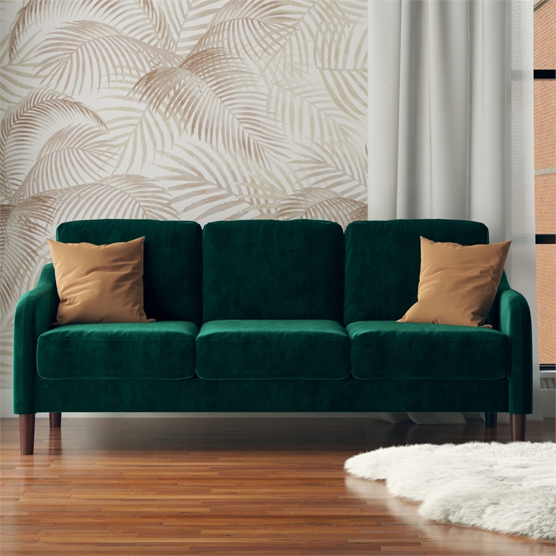 Pemberly Row Modern / Contemporary 3-Seater Sofa in Green Velvet