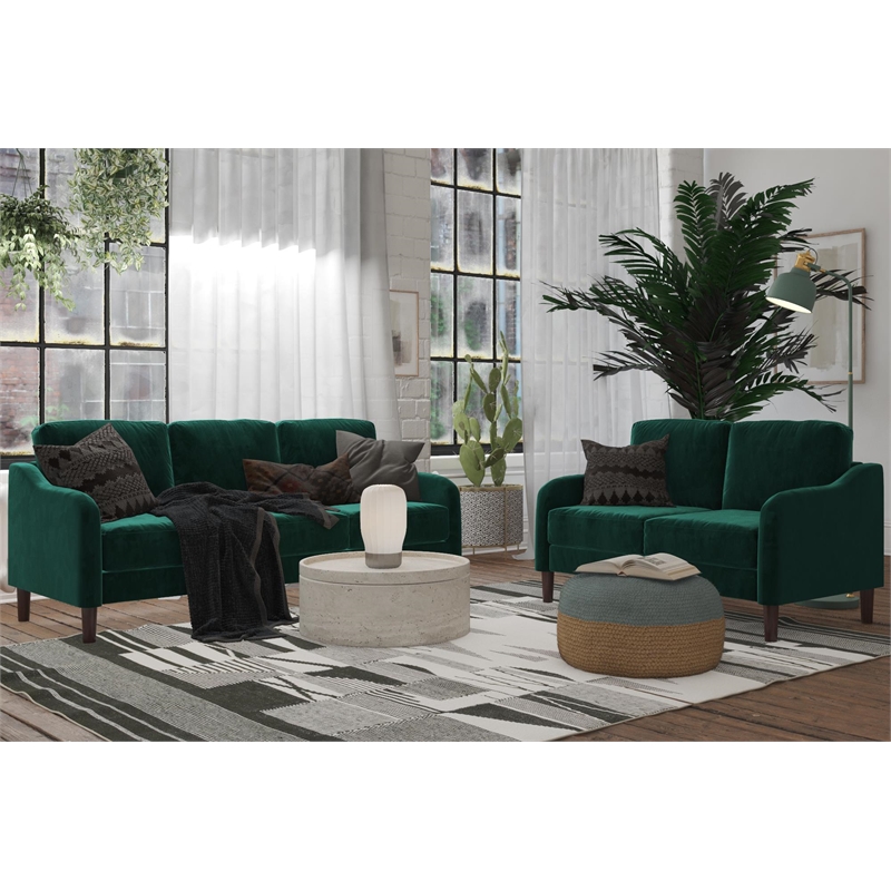 Pemberly Row Modern / Contemporary 3-Seater Sofa in Green Velvet