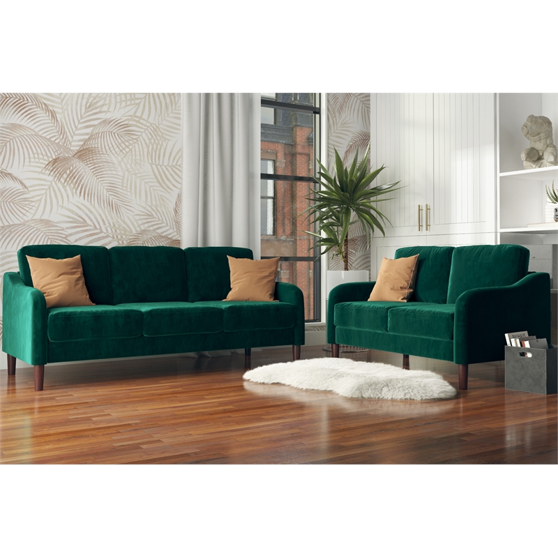 Pemberly Row Modern / Contemporary 3-Seater Sofa in Green Velvet
