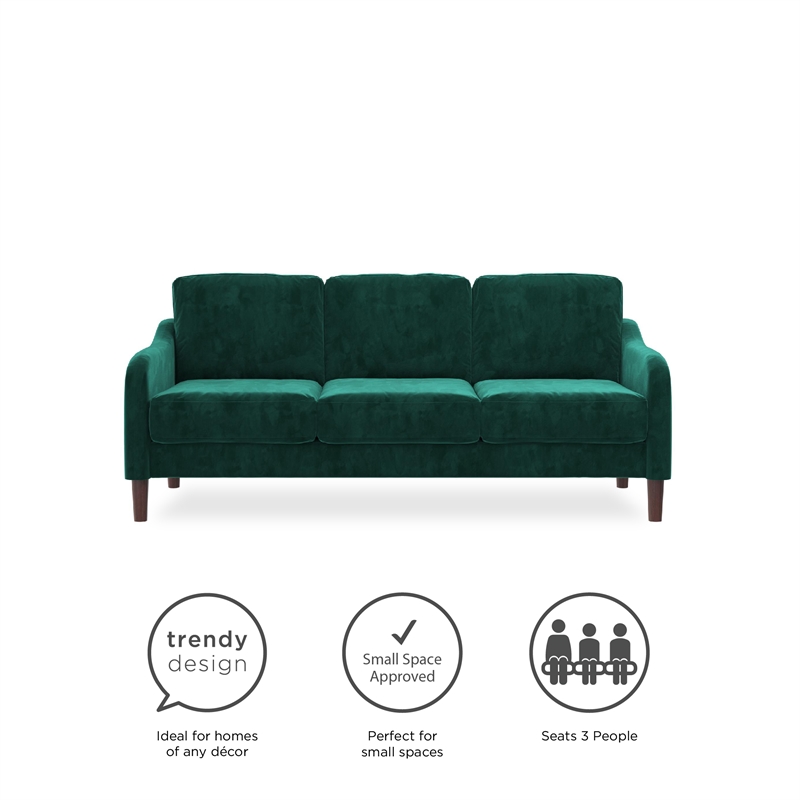 Pemberly Row Modern / Contemporary 3-Seater Sofa in Green Velvet