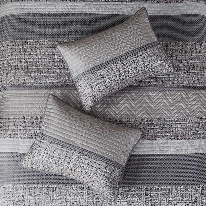 Pemberly Row 6-Piece Jacquard Quilt Set with Throw Pillows - Gray/Taupe