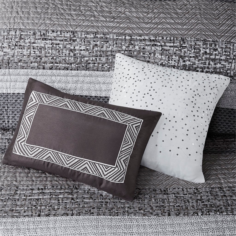 Pemberly Row 6-Piece Jacquard Quilt Set with Throw Pillows - Gray/Taupe