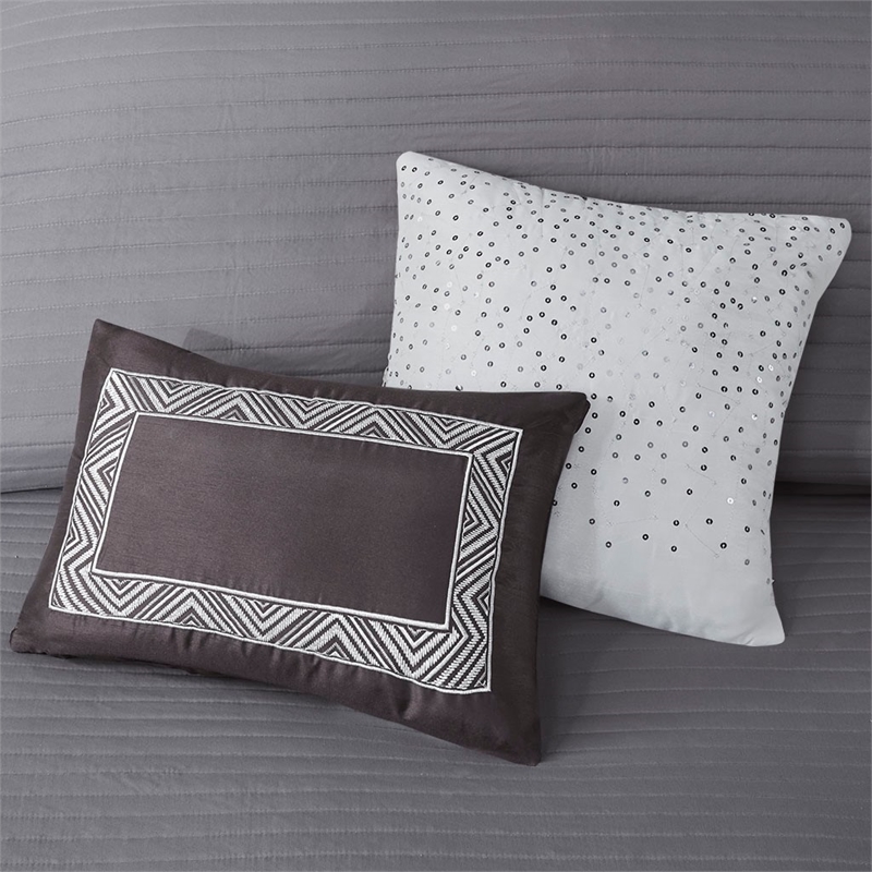 Pemberly Row 6-Piece Jacquard Quilt Set with Throw Pillows - Gray/Taupe