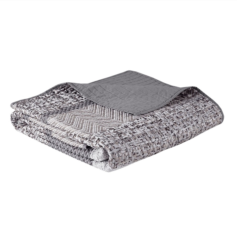 Pemberly Row 6-Piece Jacquard Quilt Set with Throw Pillows - Gray/Taupe