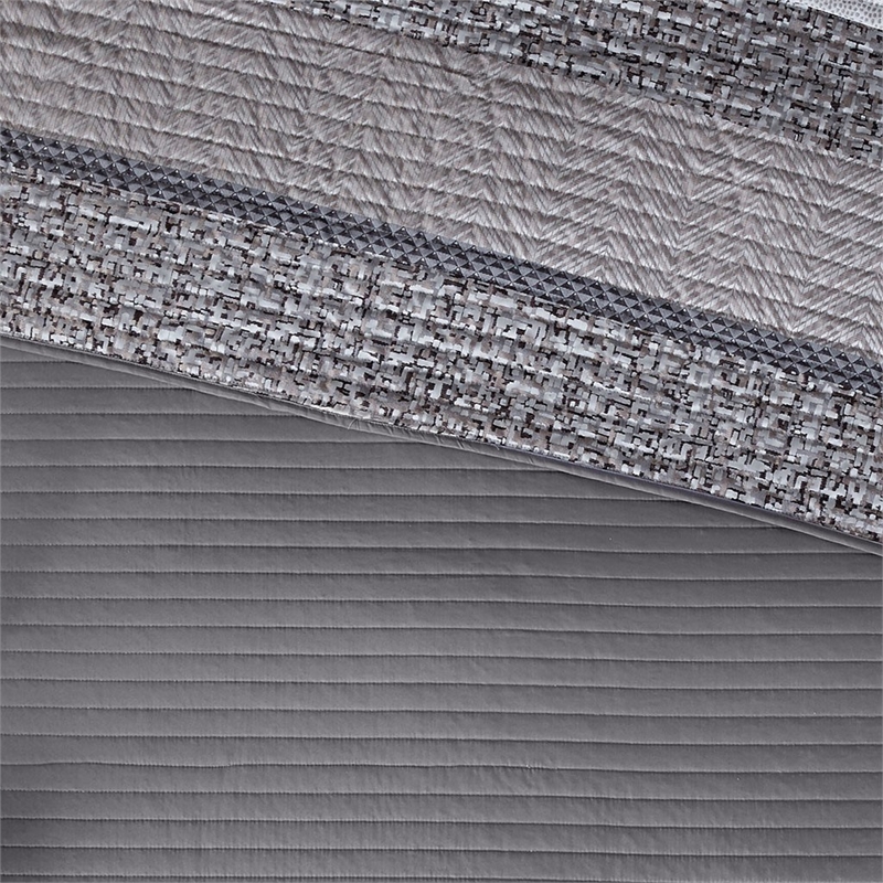 Pemberly Row 6-Piece Jacquard Quilt Set with Throw Pillows - Gray/Taupe