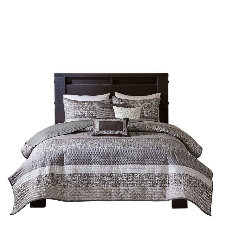 Pemberly Row 6-Piece Jacquard Quilt Set with Throw Pillows - Gray/Taupe
