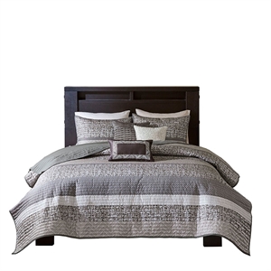 Pemberly Row 6-Piece Jacquard Quilt Set with Throw Pillows - Gray/Taupe