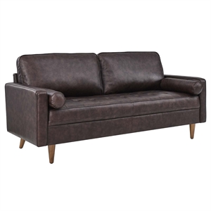 Pemberly Row Contemporary Top Grain Leather Sofa in Brown Finish