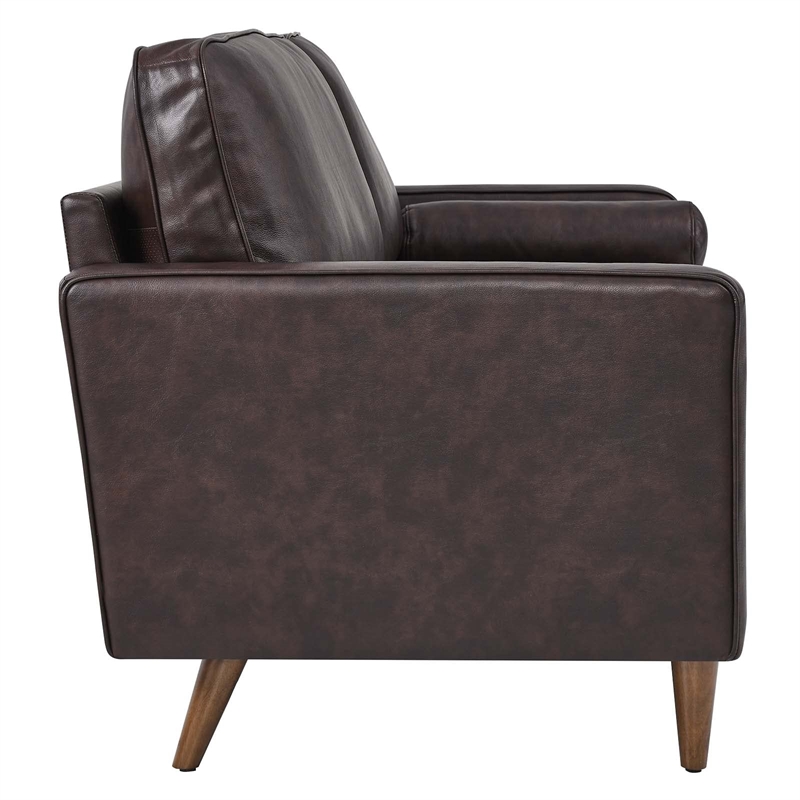 Pemberly Row Contemporary Top Grain Leather Sofa in Brown Finish