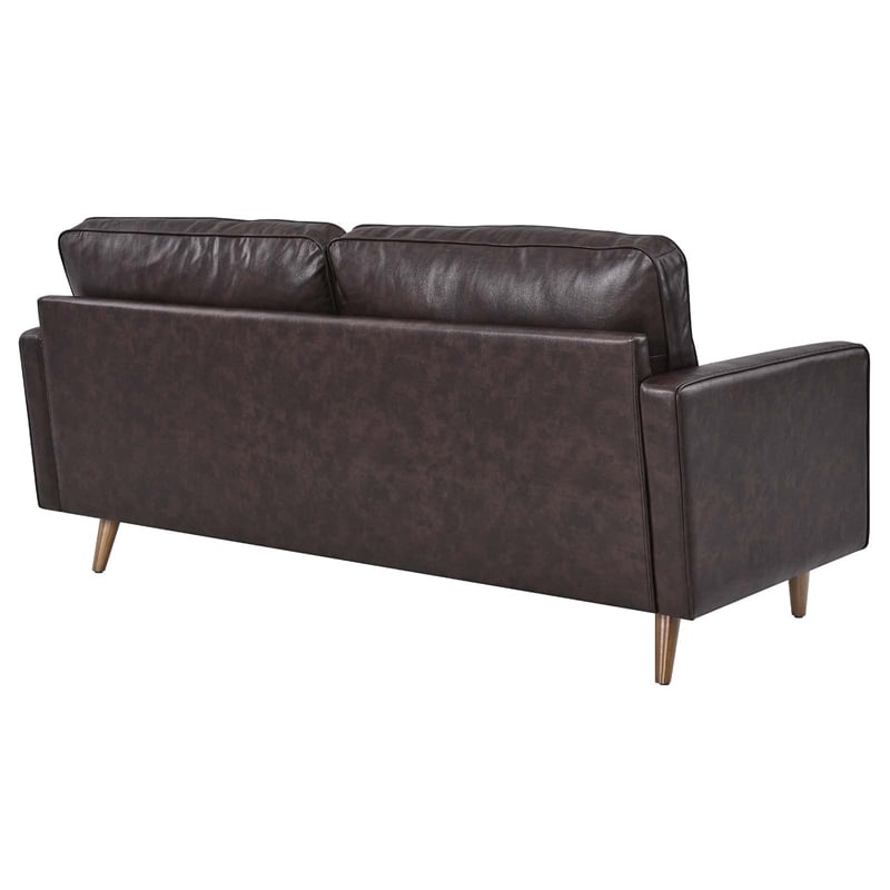 Pemberly Row Contemporary Top Grain Leather Sofa in Brown Finish