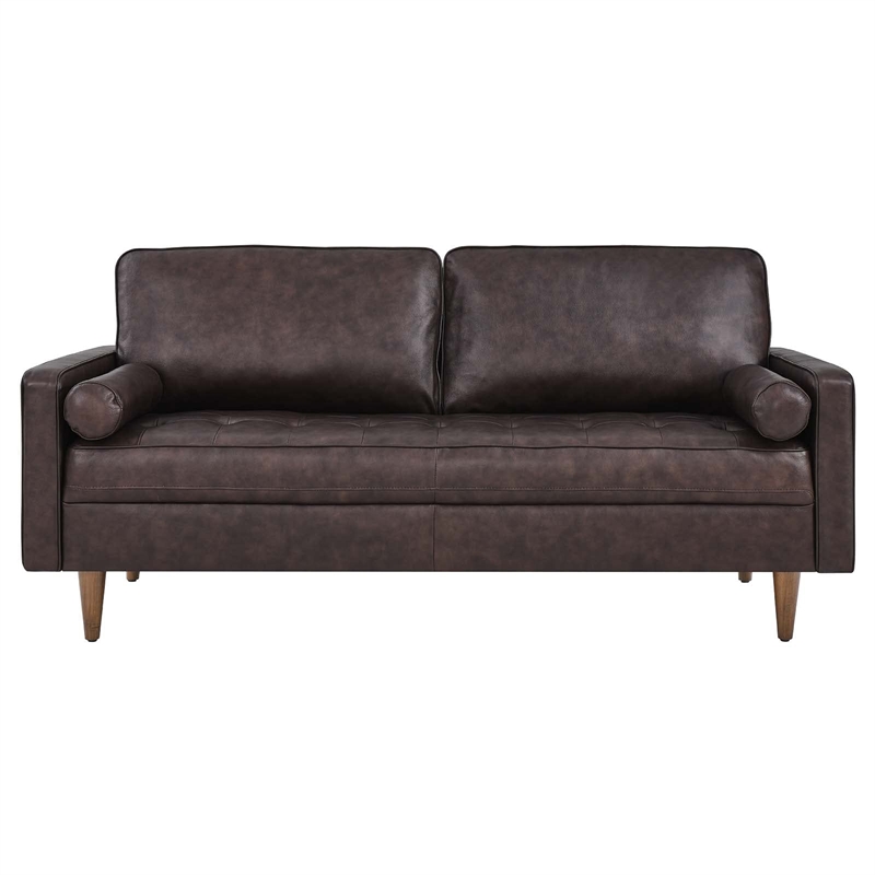 Pemberly Row Contemporary Top Grain Leather Sofa in Brown Finish