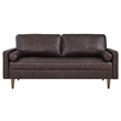 Pemberly Row Contemporary Top Grain Leather Sofa in Brown Finish