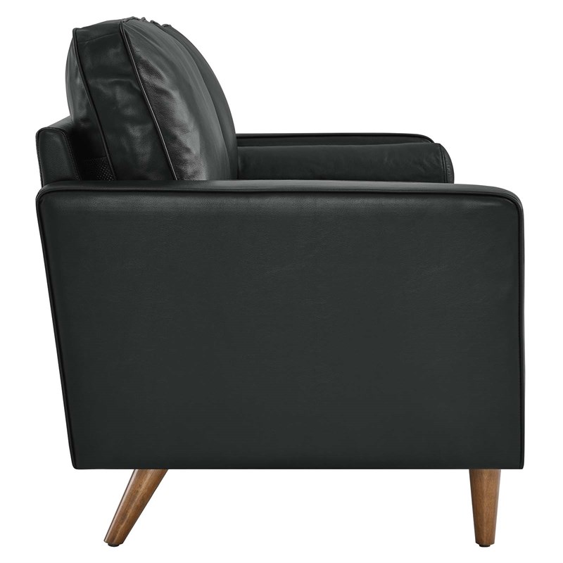Pemberly Row Modern Leather and Dense Foam Loveseat in Black Finish