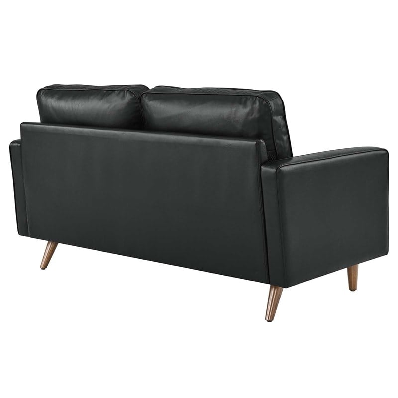 Pemberly Row Modern Leather and Dense Foam Loveseat in Black Finish