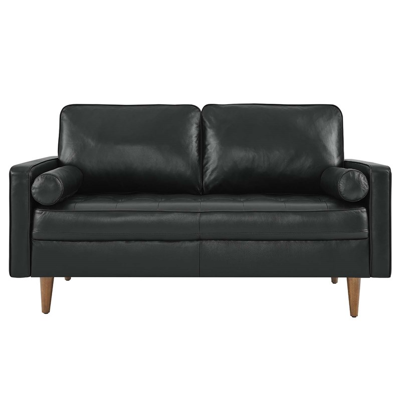 Pemberly Row Modern Leather and Dense Foam Loveseat in Black Finish