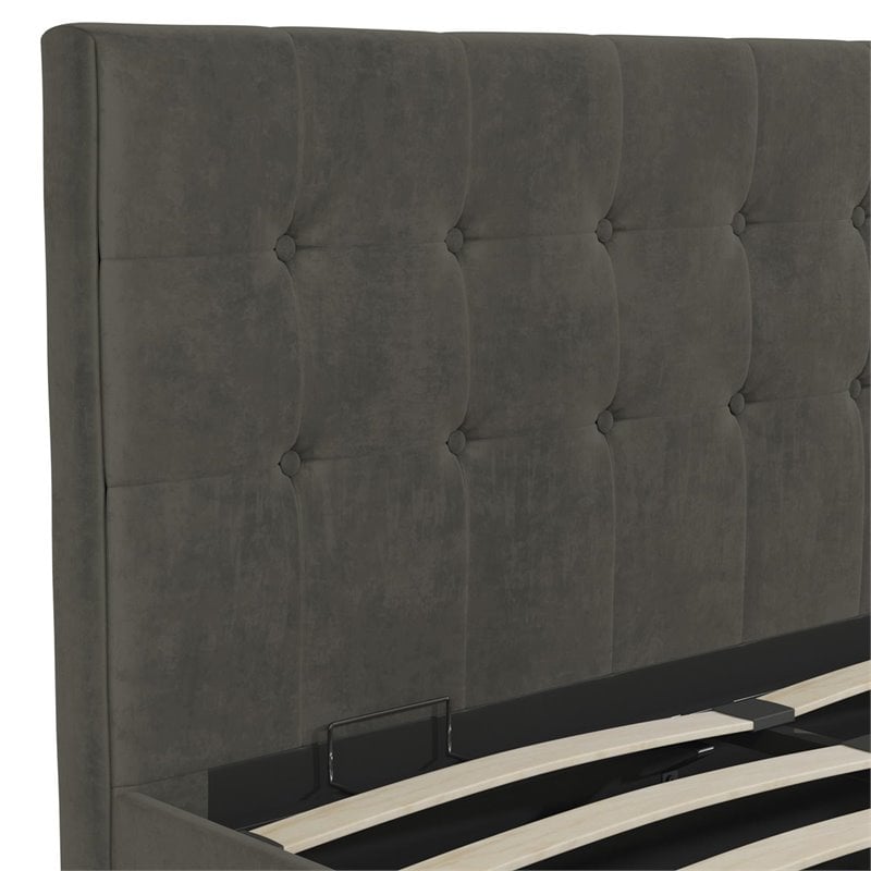 Pemberly Row Velvet Upholstered King Bed with Storage in Gray