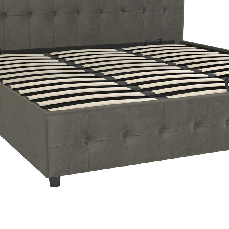 Pemberly Row Velvet Upholstered King Bed with Storage in Gray