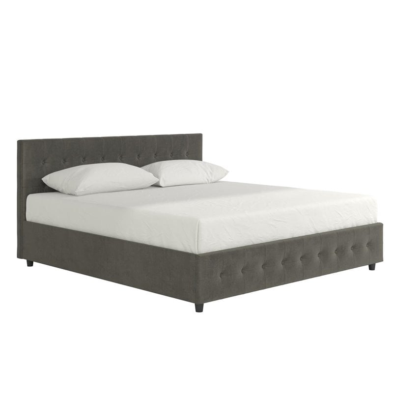 Pemberly Row Velvet Upholstered King Bed with Storage in Gray