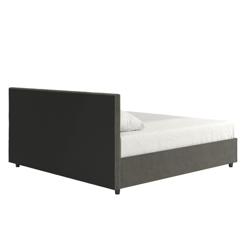 Pemberly Row Velvet Upholstered King Bed with Storage in Gray