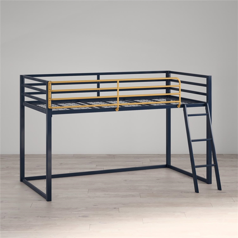 Pemberly Row Contemporary Twin Metal Junior Loft Bed in Navy
