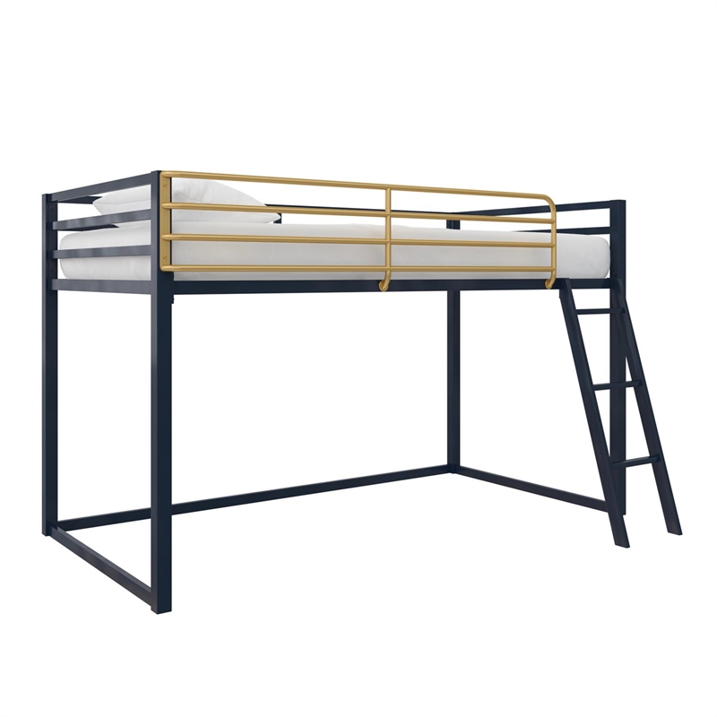Pemberly Row Contemporary Twin Metal Junior Loft Bed in Navy