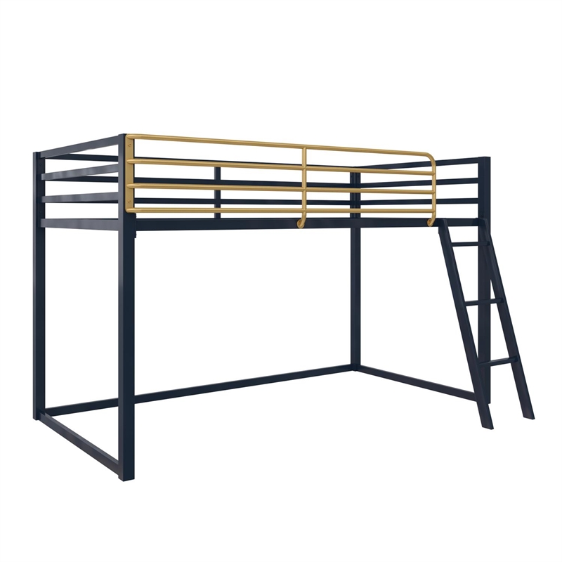 Pemberly Row Contemporary Twin Metal Junior Loft Bed in Navy