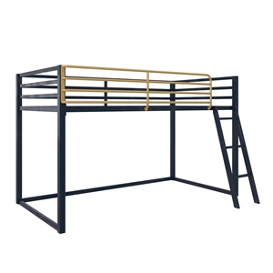 Pemberly Row Contemporary Twin Metal Junior Loft Bed in Navy
