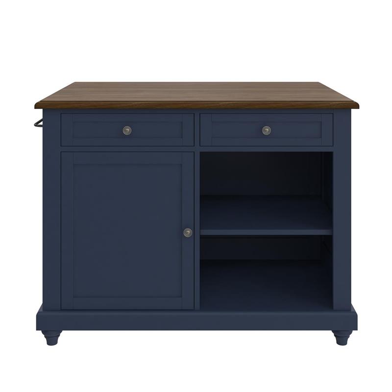 Pemberly Row Contemporary Kitchen Island with 2 Stools in Blue