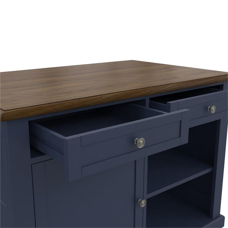 Pemberly Row Contemporary Kitchen Island with 2 Stools in Blue