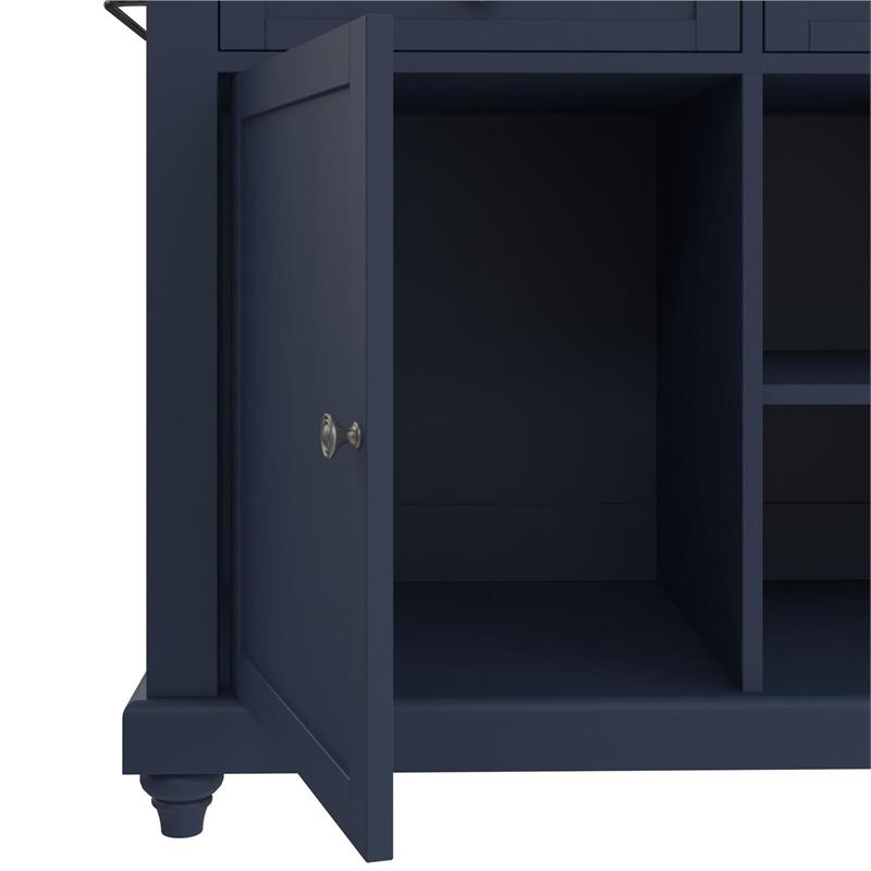 Pemberly Row Contemporary Kitchen Island with 2 Stools in Blue