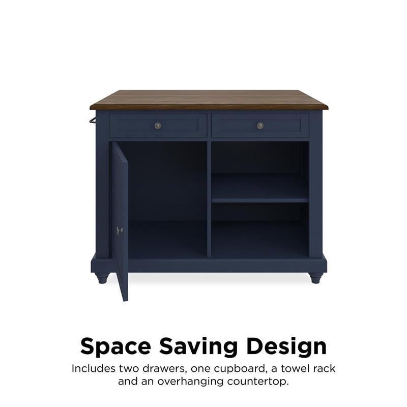 Pemberly Row Contemporary Kitchen Island with 2 Stools in Blue