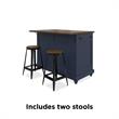 Pemberly Row Contemporary Kitchen Island with 2 Stools in Blue