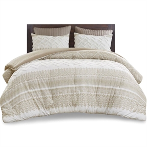 Pemberly Row 3-Piece Cotton Printed Comforter Set with Chenille in Brown