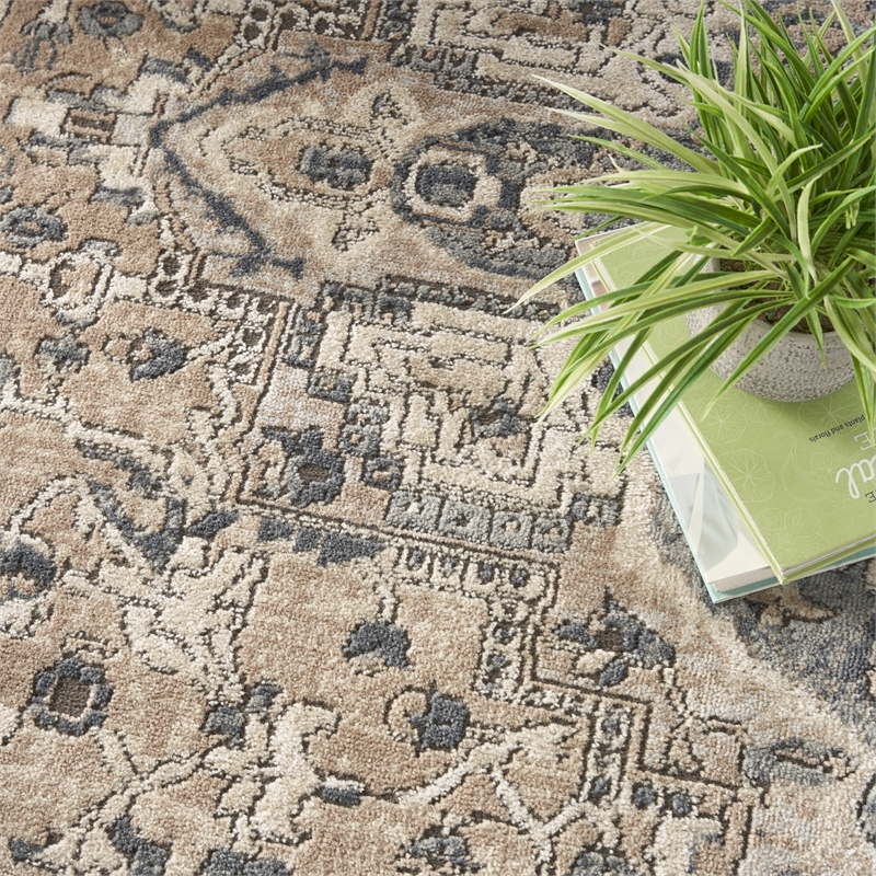 Pemberly Row 8' x 10' Beige Gray Fabric Farmhouse Area Rug (8' x 10')
