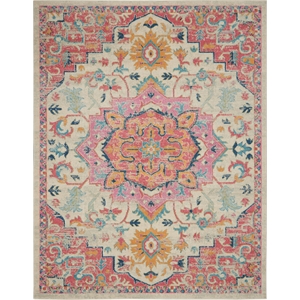 Pemberly Row 8' x 10' Ivory Pink Fabric Bohemian Area Rug (8' x 10')