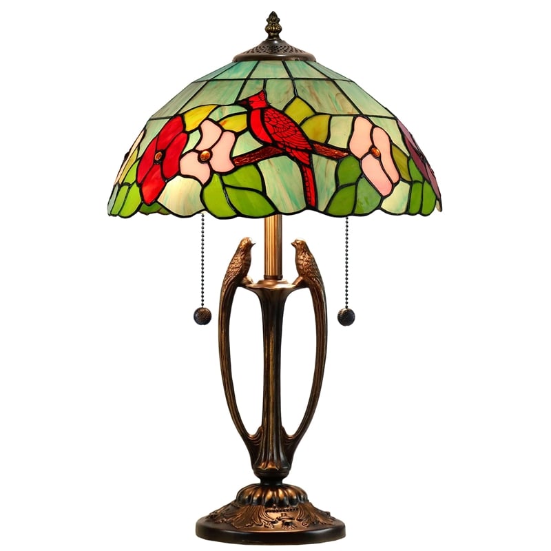 Pemberly Row 2-Light Resin & Art Glass Table Lamp in Antique Bronze/Green