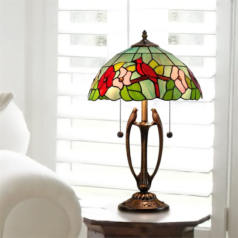 Pemberly Row 2-Light Resin & Art Glass Table Lamp in Antique Bronze/Green