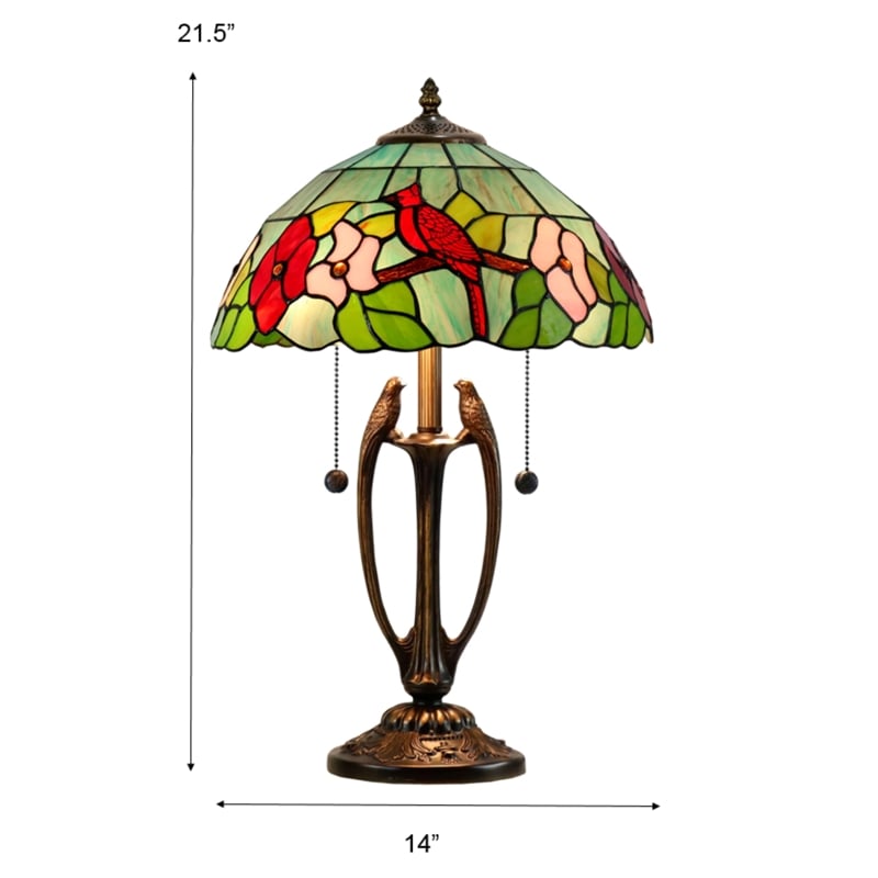 Pemberly Row 2-Light Resin & Art Glass Table Lamp in Antique Bronze/Green