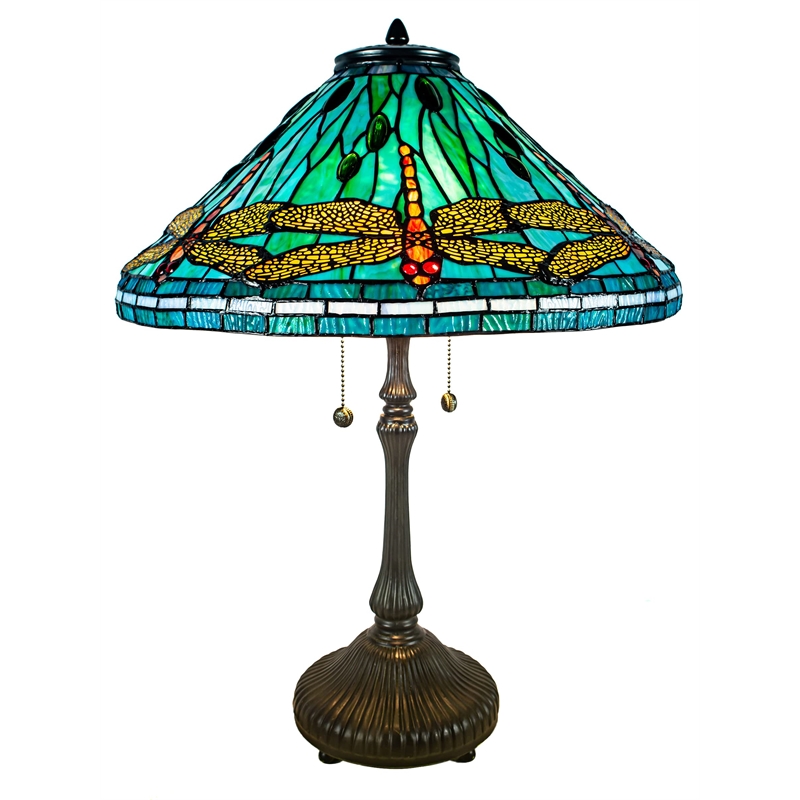 Pemberly Row 2-Light Metal & Art Glass Table Lamp in Antique Bronze/Azure Blue