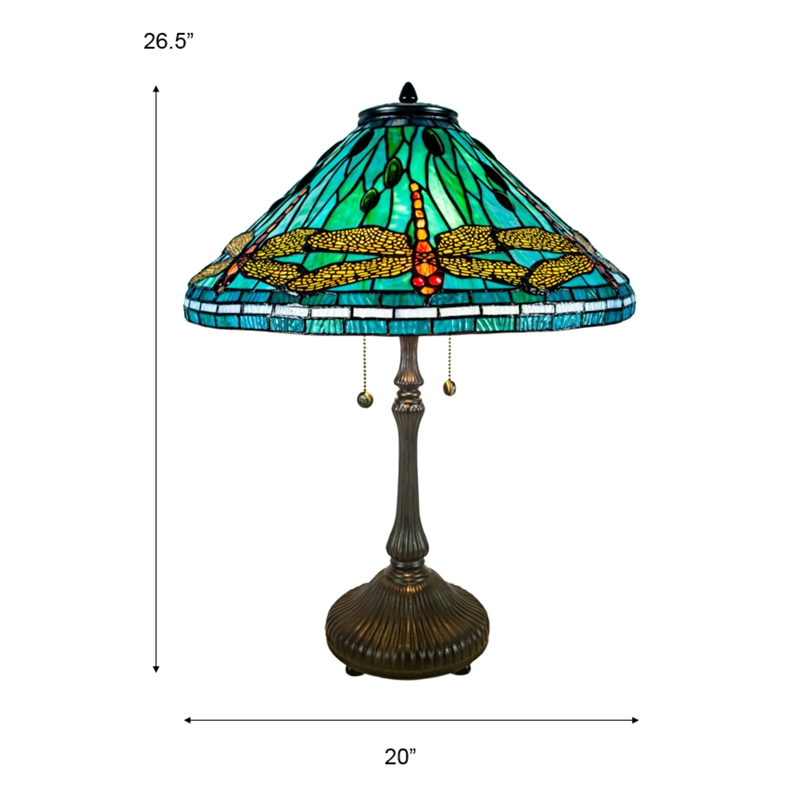 Pemberly Row 2-Light Metal & Art Glass Table Lamp in Antique Bronze/Azure Blue